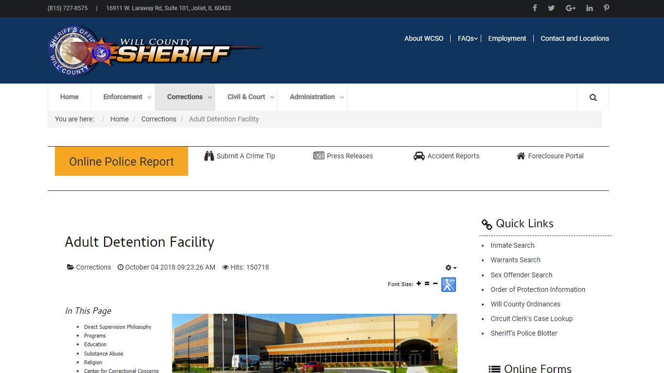 Adult Detention Facility - WC Sheriff's Office - Will County Sheriff's ...